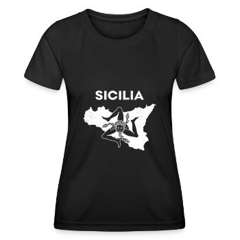 Sicilia Map Palermo Italian Coat of Arms Sicily - Women's Functional T-Shirt - black - Front - AI Model Female 172 light (172cm)