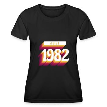 Juillet 1982 - Cadeau du 40e anniversaire. Allemand. - T-shirt sport Femme - noir - Devant - AI Model Female 172 light (172cm)