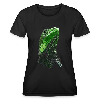 IGUANE VERT - ANIMAL DE COMPAGNIE IGUANE VERT COMMUN - T-shirt sport Femme - noir - Devant - AI Model Female 172 light (172cm)
