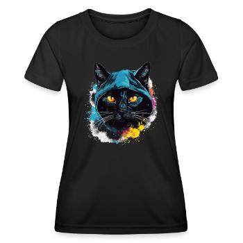 Katzenkopf Schwarze Katze Bombay Happy Cat Katzen - Frauen Funktions-T-Shirt - Schwarz - Vorne - AI Model Female 172 light (172cm)