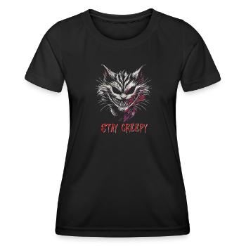 Stay Creepy gruselige Katze - Frauen Funktions-T-Shirt - Schwarz - Vorne - AI Model Female 172 light (172cm)