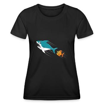 Goldfisch auf Haijagd Ironisches - Frauen Funktions-T-Shirt - Schwarz - Vorne - AI Model Female 172 light (172cm)
