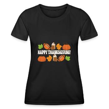 Happy Thanksgiving Tis The Season Football - Frauen Funktions-T-Shirt - Schwarz - Vorne - AI Model Female 172 light (172cm)