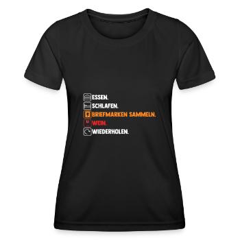 Wein Philatelie Briefmarkensammlung Briefmarkensam - Frauen Funktions-T-Shirt - Schwarz - Vorne - AI Model Female 172 light (172cm)