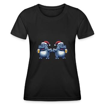 Nilpferd Weihnachten Bier Team - Frauen Funktions-T-Shirt - Schwarz - Vorne - AI Model Female 172 light (172cm)