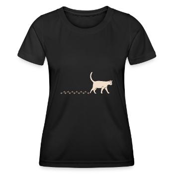 Cute Cat Waddling Kitty Paws Footprints - Women's Functional T-Shirt - black - Front - AI Model Female 172 light (172cm)