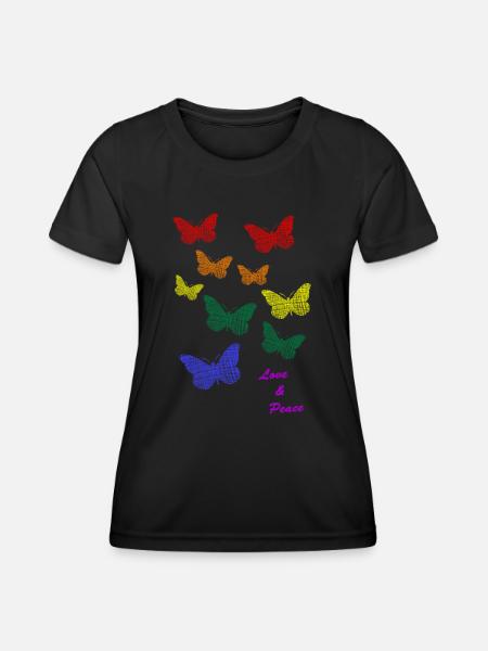 lgbtq butterflies Pride love and peace - Frauen Funktions-T-Shirt - Schwarz