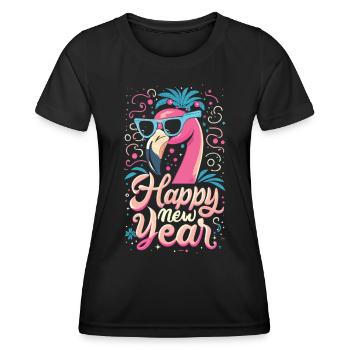 Bonne année avec Flamingo Charm - T-shirt sport Femme - noir - Devant - AI Model Female 172 light (172cm)