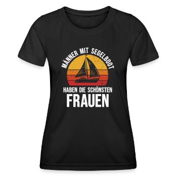 Segeln Männer mit Segelboot Segler Segelsport - Frauen Funktions-T-Shirt - Schwarz - Vorne - AI Model Female 172 light (172cm)