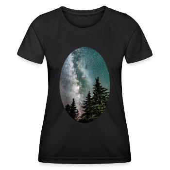 Milchstraße zwischen den Fichten im Wald - Frauen Funktions-T-Shirt - Schwarz - Vorne - AI Model Female 172 light (172cm)