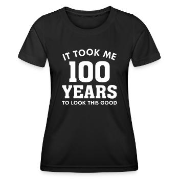 Il m’a fallu 100 ans pour être aussi beau - T-shirt sport Femme - noir - Devant - AI Model Female 172 light (172cm)