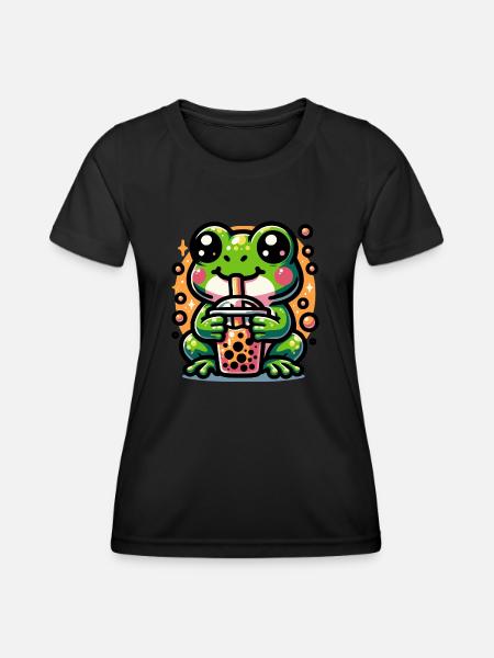Bubble Tea Frog Boba Tea Kawaii Gift - Women's Functional T-Shirt - black