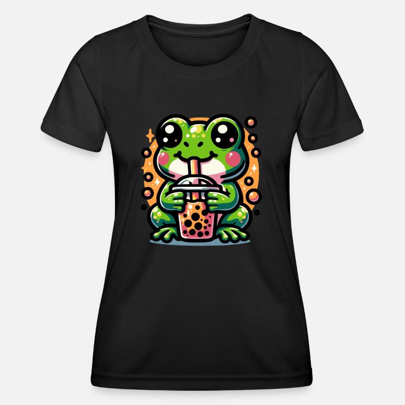 Bubble Tea Frog Boba Tea Kawaii Gift - Women's Functional T-Shirt - black
