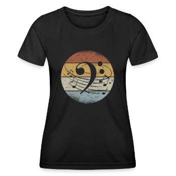 Bassschlüssel Musiknoten Bass Retro Bassist - Frauen Funktions-T-Shirt - Schwarz - Vorne - AI Model Female 172 light (172cm)