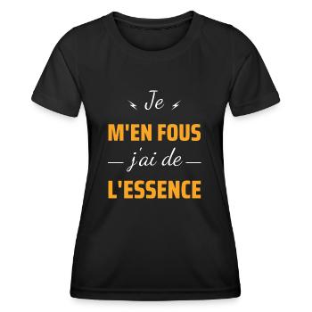 Essence humour je m'en fous j'ai de l'essence - T-shirt sport Femme - noir - Devant - AI Model Female 172 light (172cm)