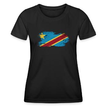 Kongo - Nationalfahne, Pinseleffekt - Frauen Funktions-T-Shirt - Schwarz - Vorne - AI Model Female 172 light (172cm)