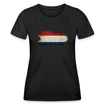 Netherlands - National Flag, Brush Effect - Women's Functional T-Shirt - black - Front - AI Model Female 172 light (172cm)