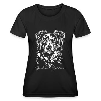 BORDER COLLIE merle Portrait Wilsign's herding dogs - Women's Functional T-Shirt - black - Front - AI Model Female 172 light (172cm)