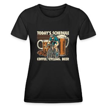 Today's program - coffee, cycling and beer - Women's Functional T-Shirt - black - Front - AI Model Female 172 light (172cm)