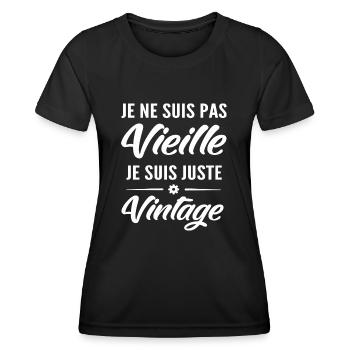 je ne suis pas vieille je suis vintage - T-shirt sport Femme - noir - Devant - AI Model Female 172 light (172cm)