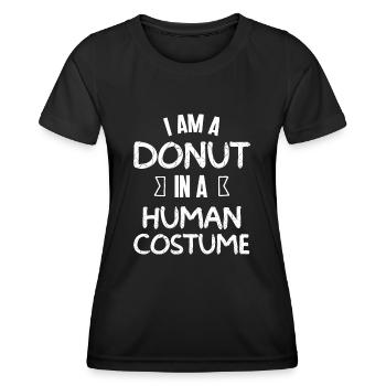 I am a donut in a human costume. funny outfit - T-shirt sport Femme - noir - Devant - AI Model Female 172 light (172cm)