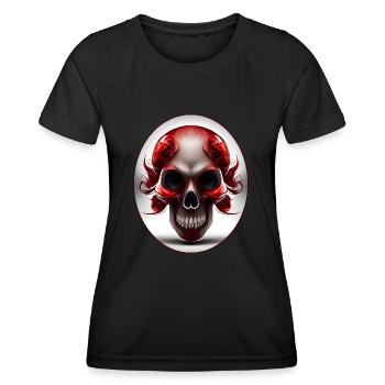 Darkside Design - Schädel Kunst 3 - Frauen Funktions-T-Shirt - Schwarz - Vorne - AI Model Female 172 light (172cm)