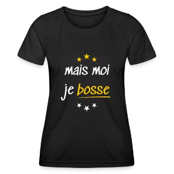 Mais moi je bosse - T-shirt sport Femme - noir - Devant - AI Model Female 172 light (172cm)