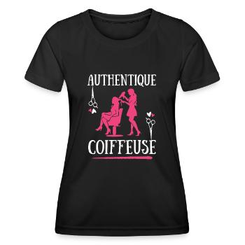 Authentique Coiffeuse coiffure salon coupe cheveux - T-shirt sport Femme - noir - Devant - AI Model Female 172 light (172cm)
