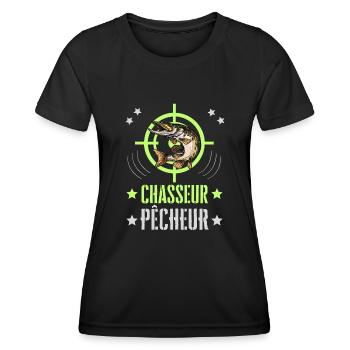 Chasseur Pêcheur Cible Brochet - T-shirt sport Femme - noir - Devant - AI Model Female 172 light (172cm)