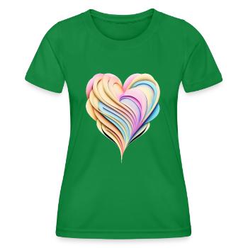 Pastel rainbow heart in 3D look - Women's Functional T-Shirt - kelly green - Front - AI Model Female 172 dark (172cm)