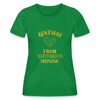 Kintsugi From Shattered to Shining Pottery Art - Women's Functional T-Shirt - kelly green - Front - AI Model Female 172 dark (172cm)