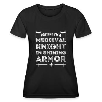Fais semblant d’être un chevalier médiéval en armure brillante - T-shirt sport Femme - noir - Devant - AI Model Female 172 light (172cm)