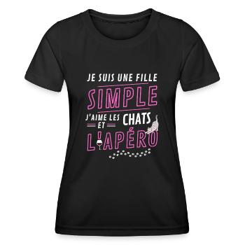FILLE SIMPLE CHATSET APERO - T-shirt sport Femme - noir - Devant - AI Model Female 172 light (172cm)