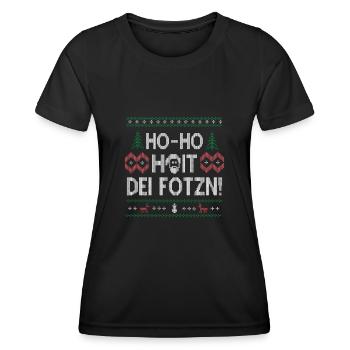 Ho-Ho-Hoit dei Fotzn Weihnachtsgruß mit Schmäh - Frauen Funktions-T-Shirt - Schwarz - Vorne - AI Model Female 172 light (172cm)
