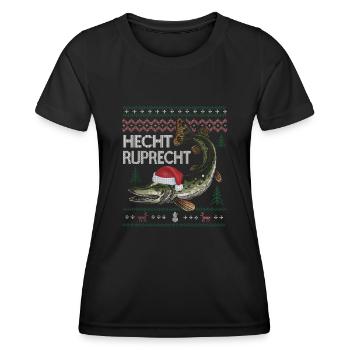 Weihnachtlicher Hecht Ruprecht Angler Humor - Frauen Funktions-T-Shirt - Schwarz - Vorne - AI Model Female 172 light (172cm)
