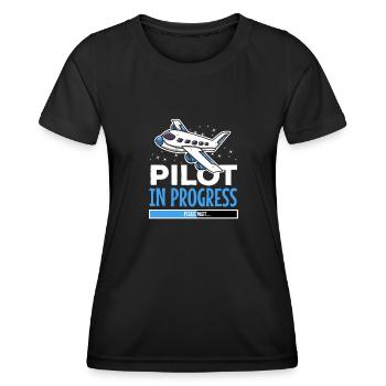 Geschenk für Flugschüler – Pilot in Progress Motiv - Frauen Funktions-T-Shirt - Schwarz - Vorne - AI Model Female 172 light (172cm)