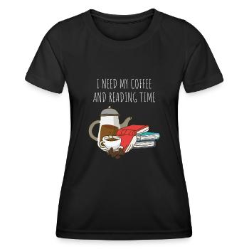 Kaffee trinken, Bücher und Lesen - Frauen Funktions-T-Shirt - Schwarz - Vorne - AI Model Female 172 light (172cm)