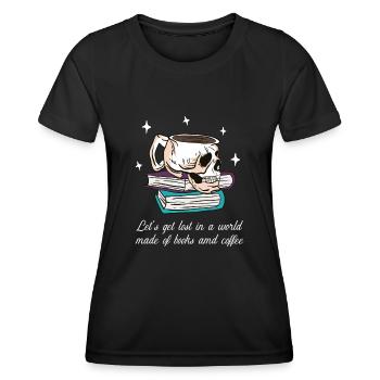 Immersion entre les pages du livre et le café - T-shirt sport Femme - noir - Devant - AI Model Female 172 light (172cm)