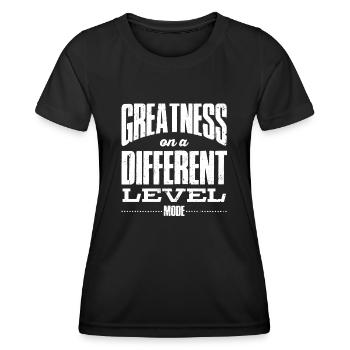 GOD MODE, Größe Auf Einer Anderen Ebene - Frauen Funktions-T-Shirt - Schwarz - Vorne - AI Model Female 172 light (172cm)