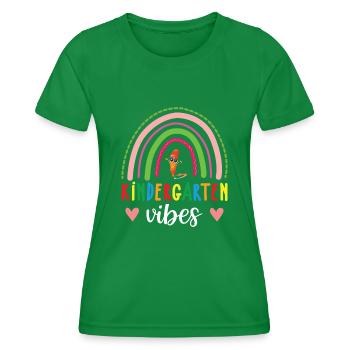 Groovy Hello Kindergarten Vibes Retro Teacher - Women's Functional T-Shirt - kelly green - Front - AI Model Female 172 dark (172cm)