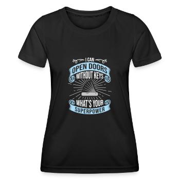 Je peux ouvrir des portes sans clés, serrurier - T-shirt sport Femme - noir - Devant - AI Model Female 172 light (172cm)