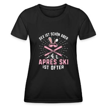 Skifahren Skifahren Après Ski ist öfter - Frauen Funktions-T-Shirt - Schwarz - Vorne - AI Model Female 172 light (172cm)