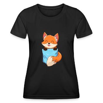 Fuchs in Brusttasche Hemdtasche Fake Brusttasche - Frauen Funktions-T-Shirt - Schwarz - Vorne - AI Model Female 172 light (172cm)
