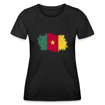 Cameroun Drapeau Grunge Cameroun Drapeau - T-shirt sport Femme - noir - Devant - AI Model Female 172 light (172cm)