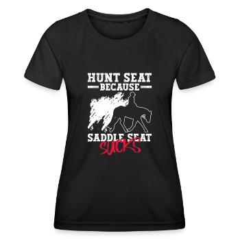 Hunt Because Saddle Sucks - Hunt - Frauen Funktions-T-Shirt - Schwarz - Vorne - AI Model Female 172 light (172cm)