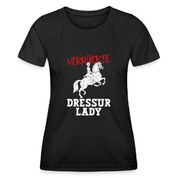 Verrückte Dressur Lady - Dressurreiten Dressur - Frauen Funktions-T-Shirt - Schwarz - Vorne - AI Model Female 172 light (172cm)