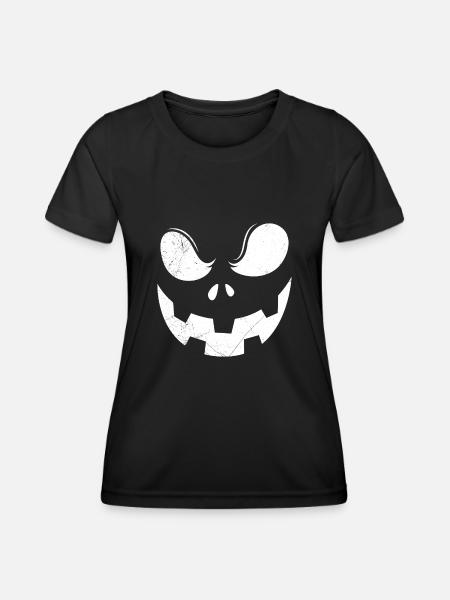 Kürbis Gesicht Halloween - Frauen Funktions-T-Shirt - Schwarz