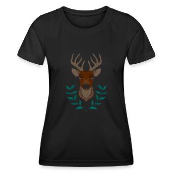 Red deer antlers with deer antlers - Women's Functional T-Shirt - black - Front - AI Model Female 172 light (172cm)