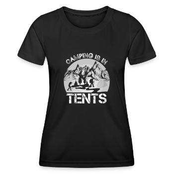 Zelten ist Zelten Wandershirt - Frauen Funktions-T-Shirt - Schwarz - Vorne - AI Model Female 172 light (172cm)