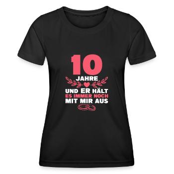 Rosenhochzeit 10. Hochzeitstag Geschenk Frau - Frauen Funktions-T-Shirt - Schwarz - Vorne - AI Model Female 172 light (172cm)